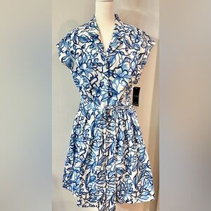 Lauren Ralph Lauren Blue and White Floral Midi Dress - Size 14
